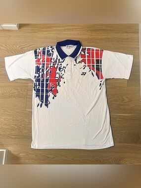 Onex White Polo with Red & Blue Grid Graphic